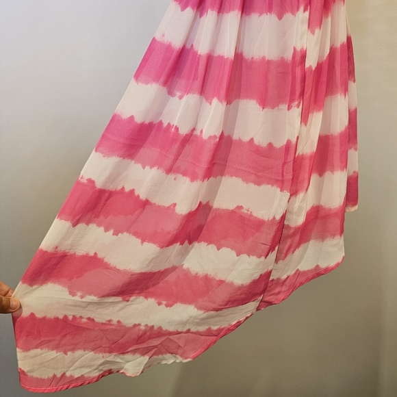 H&M pink white stripe sleeveless chiffon flare high-low mini dress sz 13-14Y US - Picture 4 of 8